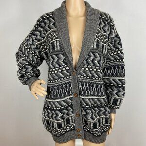 Vtg Peruvian Connection 100% Alpaca Chunky Cardigan Sz M Shawl Collar Sweater